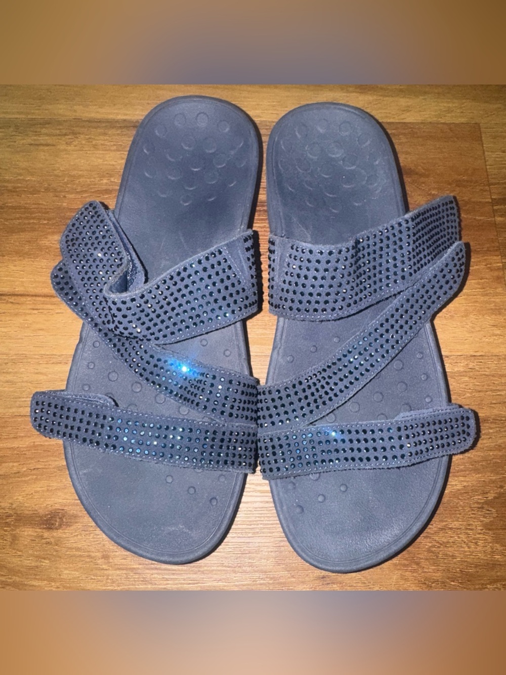 VIONIC Alexis Rhinestone Blue Slide Sandals Women's Size 10